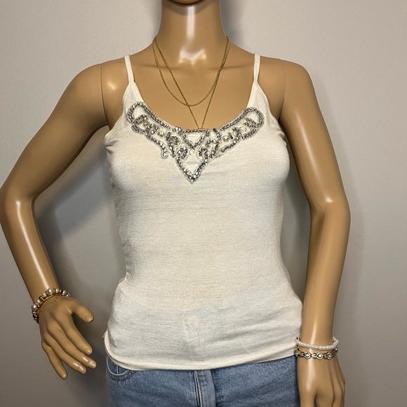 Costa Blanca Tops - Costa Blanca Cream Camisole with Silver Embellishments